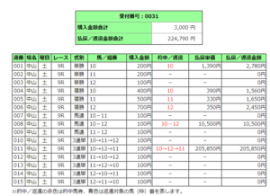 中山競馬場９レース的中馬券