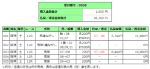 中山競馬場１２レース的中馬券