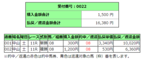 中山競馬場１１レース的中馬券