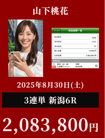 山下桃花 実績 新潟6R 2,083,800円